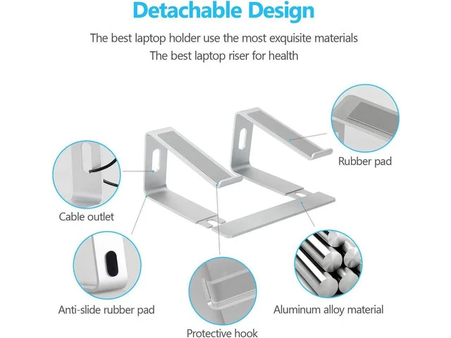 Alt view image 2 of 7 - Laptop Stand, C08LS Adjustable Laptop Stand for Desk, Aluminum Computer Stand, Detachable Laptop Riser Stand Compatible with MacBook Air Pro, Dell, Hp and More 10-16" Laptops-Silver