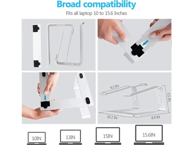 Alt view image 4 of 7 - Laptop Stand, C08LS Adjustable Laptop Stand for Desk, Aluminum Computer Stand, Detachable Laptop Riser Stand Compatible with MacBook Air Pro, Dell, Hp and More 10-16" Laptops-Silver