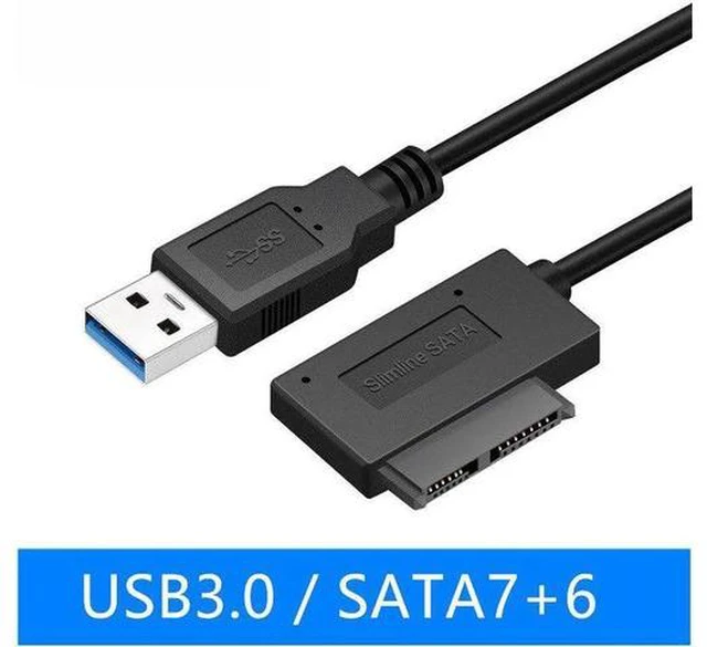 Main image of USB 3.0 to Slimline Sata 7 + 6 13Pin Adapter Converter Cable for Laptop CD / DVD ROM Drive Data Cord Adapter