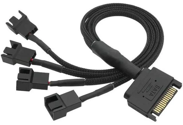 Main image of Black Sleeved 4Pin IDE M-olex to 4 x 4 Pin PWM Fan Power Splitter Cable, Cooler Cooling PWM Fan Cable(27CM)