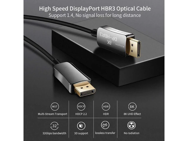 Alt view image 5 of 7 - 8K Fiber DisplayPort Cable 164 feet Light High Speed Support 32.4 Gbps 8K60HZ DP1.4 Slim and Flexible with Optic Technology(In Wall)