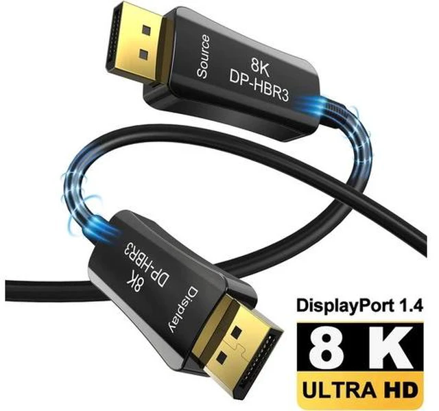 Main image of 8K Long DP Fiber Optic Cable 33Feet/10m, Displayport 1.4 Cable, 32.4Gbps Ultra High Speed, 8K@60Hz, 4K@144Hz, Support HBR3, DSC 1.2, HDR10, Compatible with Graphics Card, Projector(In Wall)