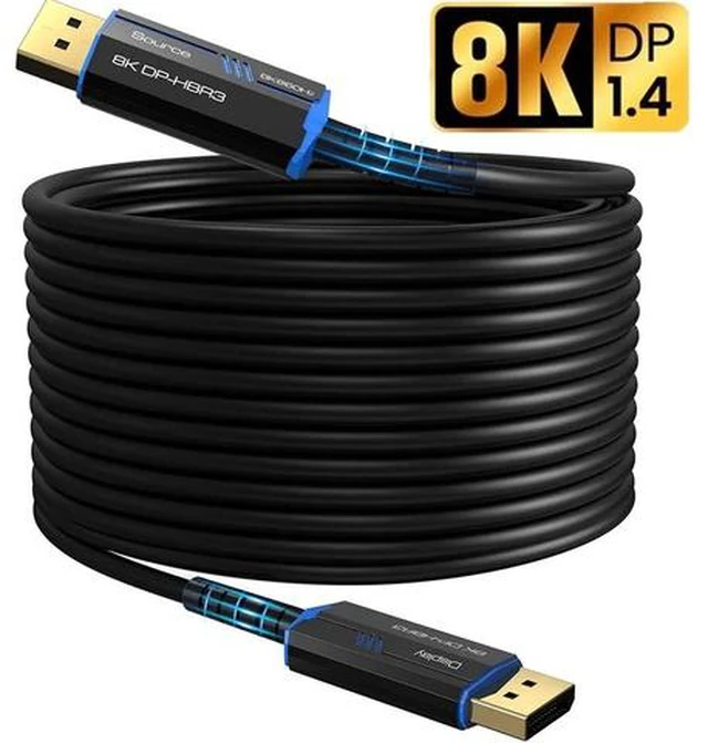Main image of DP Fiber Optic Cable 100ft, 8K Fiber Displayport Cable Support HBR3, DSC 1.2, HDR10, 32.4Gbps, 8K@60Hz, 4K@144Hz, Thin and Slim Fiber DP1.4 Cable-Top Series