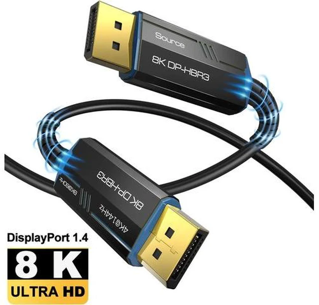 Main image of 8K Long DP Fiber Optic Cable 100Feet/30m, Displayport 1.4 Cable, 32.4Gbps Ultra High Speed, 8K@60Hz, 4K@144Hz, Support HBR3, DSC 1.2, HDR10, Compatible with Graphics Card, Projector, Monitor