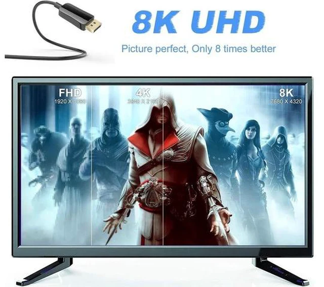 Alt view image 3 of 7 - DP to DP 1.4 - VESA-Certified DisplayPort 1.4 Cable -, HBR3, 32.4Gbps, 8K @60Hz, 4K UHD @144Hz, 15m 49.2ft