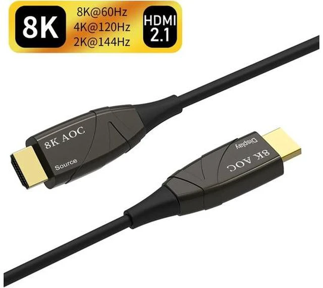 Main image of 33FT 8K AOC Optical Fiber HDMI 2.1 Cable, Support 8K@60Hz 4K@120Hz Dynamic HDR 10, eARC, HDCP2.2, 4:4:4 7680x4320 Resolution, 48Gbps Bandwidth Optic Fiber HDMI 2.1 Cable for PS5/PS4/8K TV