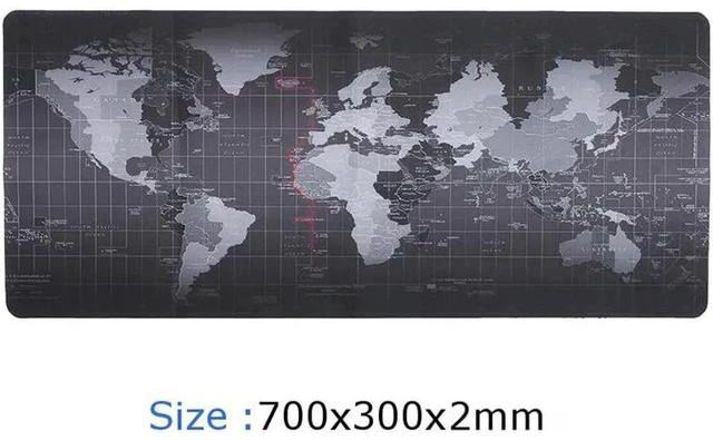 Main image of Extended Large Size, Gaming Mouse Pad, Non-Slip Rubber Base, Large Size Desk Pad, Black World Map & Color Sewn (Black, Large Size 27.56 X 11.81X 0.08inch