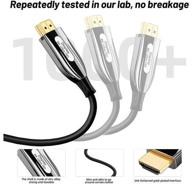 Alt view image 2 of 7 - 8K@60 Long HDMI Fiber Optic Cable 164FT/50M, 48Gbps 2.1 High Speed Gaming HDMI Cord 4K120 144Hz RTX 3090 eARC HDCP 2.2&2.3 Compatible for PS5, SoundBar, AVR, UHD TV