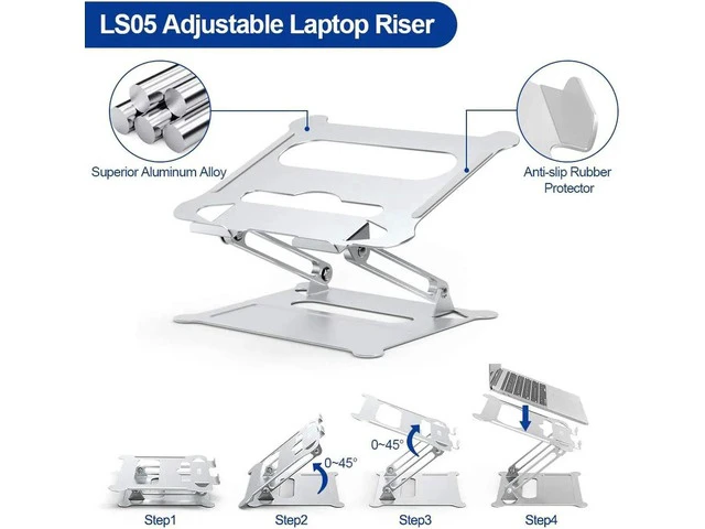 Alt view image 2 of 7 - Laptop Stand, Aluminum Foldable Computer Stand, Ergonomic Adjustable Laptop Riser Compatible with All Laptops 10-17" MacBook Pro, iPad Air(Z19-Silver)