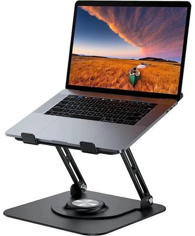 Main image of 360°Adjustable Laptop Stand Aluminum Alloy Rotating Bracket, Compatible with All 10-16 inch Laptop, Portable Laptop Riser for Desk Adjustable Height (Black)