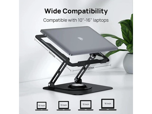 Alt view image 7 of 7 - 360°Adjustable Laptop Stand Aluminum Alloy Rotating Bracket, Compatible with All 10-16 inch Laptop, Portable Laptop Riser for Desk Adjustable Height (Black)
