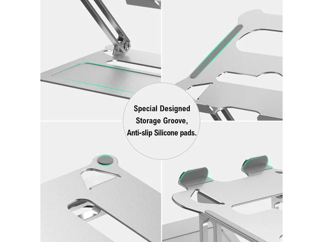 Alt view image 4 of 7 - Laptop Stand, Adjustable Laptop Stand for Desk, Aluminum Computer Stand, Foldable Laptop Riser Stand Compatible with MacBook Air Pro, Dell, Hp and More 10-17" Laptops-Z19-Silver