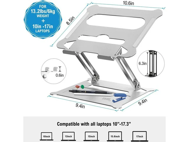 Alt view image 6 of 7 - Laptop Stand, Adjustable Laptop Stand for Desk, Aluminum Computer Stand, Foldable Laptop Riser Stand Compatible with MacBook Air Pro, Dell, Hp and More 10-17" Laptops-Z19-Silver