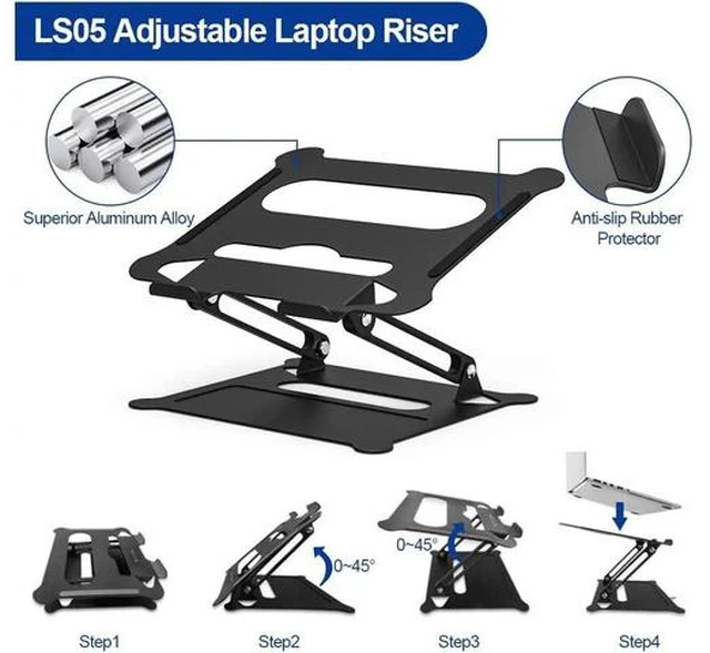 Alt view image 4 of 7 - Adjustable Laptop Stand, Aluminum Computer Riser, Ergonomic Computer Stand for desk, Laptop Riser Notebook Stand ,Compatible with 10 - 17 Inches laptop, MacBook, Air, Pro, -(Z19-Black)