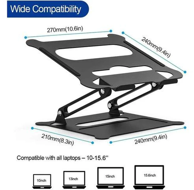 Alt view image 3 of 7 - Adjustable Laptop Stand, Aluminum Computer Riser, Ergonomic Computer Stand for desk, Laptop Riser Notebook Stand ,Compatible with 10 - 17 Inches laptop, MacBook, Air, Pro, -(Z19-Black)