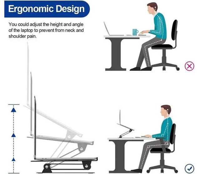 Alt view image 7 of 7 - Adjustable Laptop Stand, Aluminum Computer Riser, Ergonomic Computer Stand for desk, Laptop Riser Notebook Stand ,Compatible with 10 - 17 Inches laptop, MacBook, Air, Pro, -(Z19-Black)