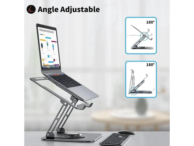 Alt view image 2 of 6 - Ultra-Stable Swivel Laptop Stand for Desk, 300% Larger Base Stability, Military-Grade Aluminum, Anti-Loosening Structure, CNC Technology of Height Adjustable Laptop Stand, Suitable for 10"-16" (Black