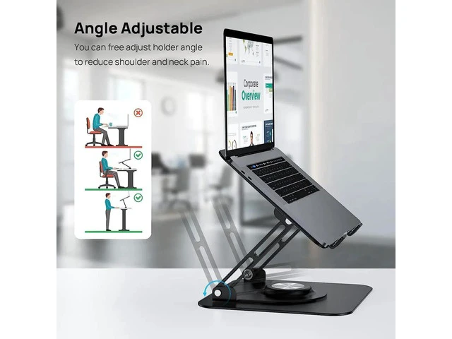 Alt view image 3 of 7 - Newest Rotatable Laptop Stand for Desk with 360°Rotating Base Ergonomic Laptop Riser for Collaborative Work Dual Rotary Shaft Fully Foldable for Easy Storage Fits for All 11-16" Laptops (Black)
