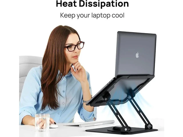 Alt view image 6 of 6 - Ultra-Stable Swivel Laptop Stand for Desk, 300% Larger Base Stability, Military-Grade Aluminum, Anti-Loosening Structure, CNC Technology of Height Adjustable Laptop Stand, Suitable for 10"-16" (Black