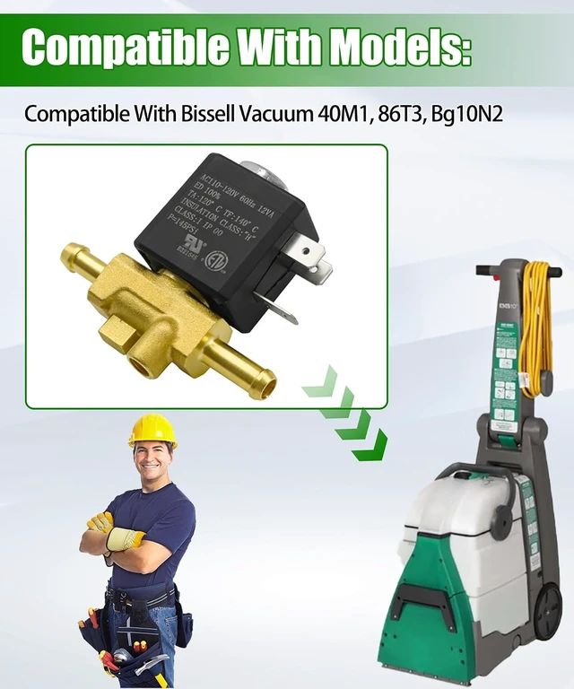 Alt view image 3 of 6 - 203-7436 2037436 Válvula solenoide para limpiador de alfombras Bissell Big Green - Compatible con BG10, BG10N2,86T3,40M1,3288, Pure Copper Link Comp