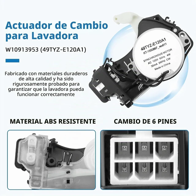 Alt view image 6 of 6 - Actuador de cambio de arandela W10913953 49tyz-e120a1 y W10721967 W10006384 Kit de embrague de polea de lavadora y correa de transmisión compatible con lavadoras Whirl-Pool Ken-More May-tag de Fetechm