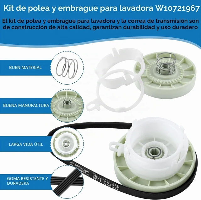 Alt view image 2 of 6 - Actuador de cambio de arandela W10913953 49tyz-e120a1 y W10721967 W10006384 Kit de embrague de polea de lavadora y correa de transmisión compatible con lavadoras Whirl-Pool Ken-More May-tag de Fetechm