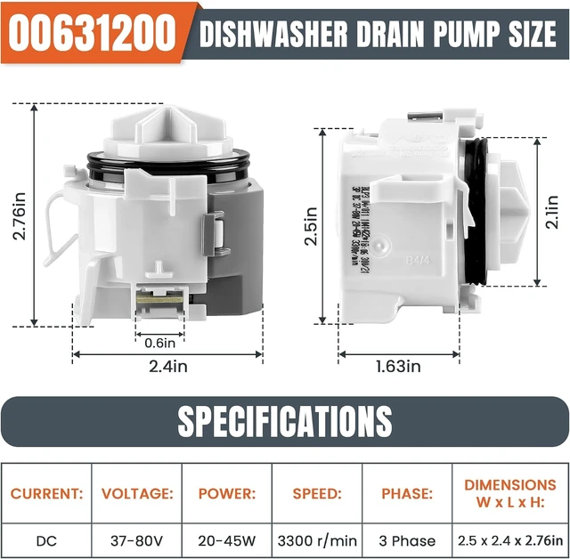 Alt view image 5 of 7 - 00631200 Motor de bomba de drenaje para lavavajillas Bo-sch Ther-mador
El motor 00631200 de la bomba de drenaje del lavavajillas reemplaza 631200, AP5972147, PS11704799, EAP11704799 por AMI PARTS