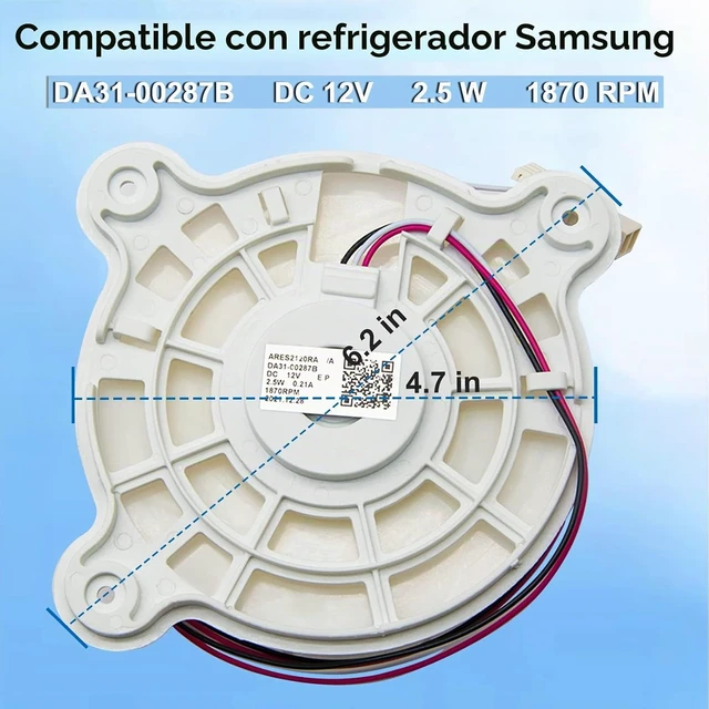 Alt view image 2 of 6 - DA31-00287B DA31-00334C DA31-00334A Refrigerator Evaporator Fan Motor
Compatible con refrigerador Samsung que reemplaza DA31-00334C DA31-00334A DA96-00968A AP6803162 3954921 AP5948644 PS9494284