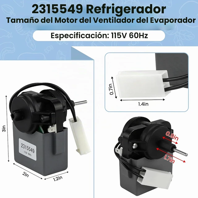Alt view image 2 of 6 - 2315549 Refrigerator Evaporator Fan Motor - Suitable for Whirlpool Kenmore WP2315549 115V