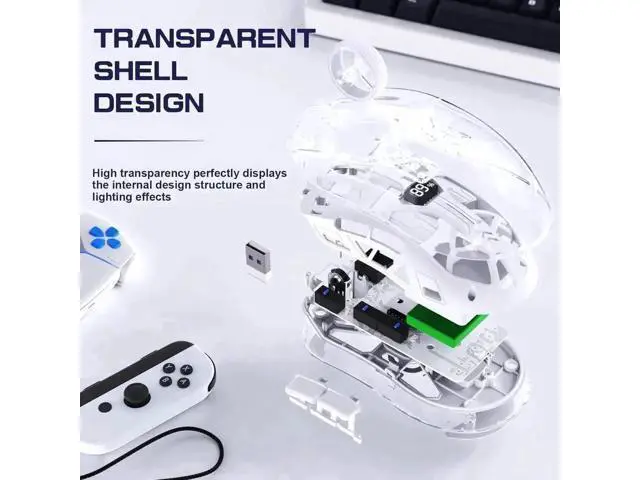 Alt view image 3 of 7 - White Transparent Dual Mode Wireless Gaming Mouse BT5.0 & 2.4G, PixArt 3212 Sensor 5 DPI Adjustable Rechargeable Silent Mouse with Digital Display RGB Backlight for Windows Mac