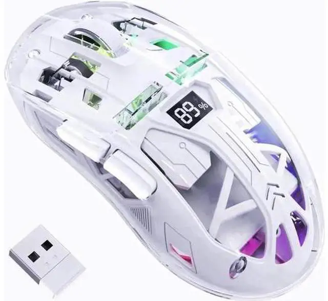 Main image of White Transparent Dual Mode Wireless Gaming Mouse BT5.0 & 2.4G, PixArt 3212 Sensor 5 DPI Adjustable Rechargeable Silent Mouse with Digital Display RGB Backlight for Windows Mac