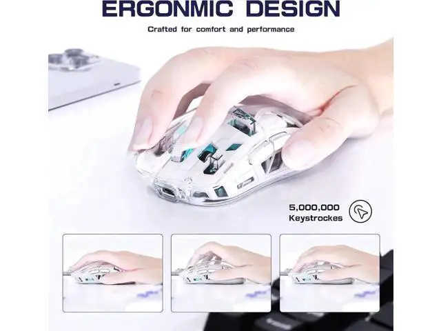 Alt view image 6 of 7 - White Transparent Dual Mode Wireless Gaming Mouse BT5.0 & 2.4G, PixArt 3212 Sensor 5 DPI Adjustable Rechargeable Silent Mouse with Digital Display RGB Backlight for Windows Mac