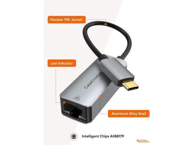 Alt view image 5 of 7 - USB-C Gigabit Ethernet Adapter, Thunderbolt 3 Compatible Type-C to RJ45 10/100/1000Mbps LAN Network Dongle for Steam Deck, MacBook Pro/Air M1/M2, iPad 2022, Galaxy S22 Ultra & All USB-C Devices