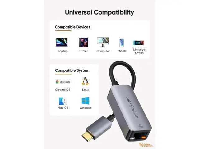 Alt view image 2 of 7 - USB-C Gigabit Ethernet Adapter, Thunderbolt 3 Compatible Type-C to RJ45 10/100/1000Mbps LAN Network Dongle for Steam Deck, MacBook Pro/Air M1/M2, iPad 2022, Galaxy S22 Ultra & All USB-C Devices