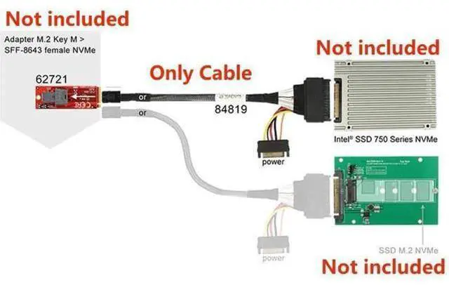 Alt view image 2 of 7 - 0.5M (1.64FT) PCIe 4.0 SFF-8643 to SFF-8639 U.2 Cable with SATA Power, Internal HD Mini SAS to U.2 NVMe SSD Cable for Motherboard Storage Expansion