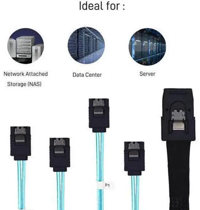 Alt view image 5 of 6 - 2M SFF-8087 Mini SAS to 4 SATA Breakout Cable for RAID Controller & HBA Card