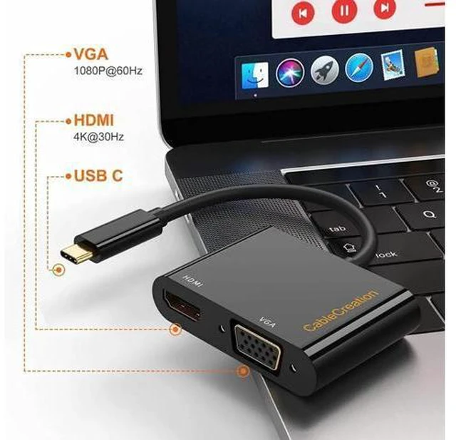 Alt view image 3 of 7 - 2 Pack USB C to HDMI VGA Dual Display Adapter, Type-C Multiport Video Converter Compatible with iPhone 15 Plus/15 Pro Max, Galaxy S22 Ultra, MacBook Pro, XPS 13, iPad Pro 2020