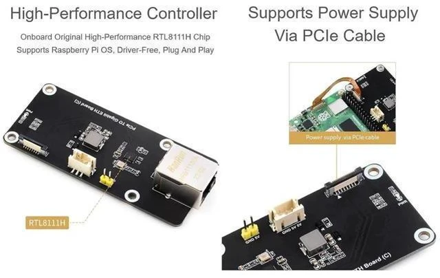 Alt view image 3 of 7 - AJMRTC PCIe to Gigabit Ethernet Adapter for Raspberry Pi 5, PCIe RJ45 Network Expansion Board, Driver-Free Plug & Play, Supports Raspberry Pi OS, Powered via PCIe Cable