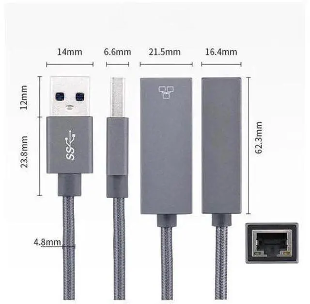 Alt view image 2 of 7 - AJMRTC USB 3.0 to 2.5G Ethernet Adapter RTL8156 Chipset, 2500Mbps RJ45 LAN Wired Network Converter, External USB Gigabit Ethernet Dongle Compatible with Windows 7/8/10/11, MacBook Laptop Desktop