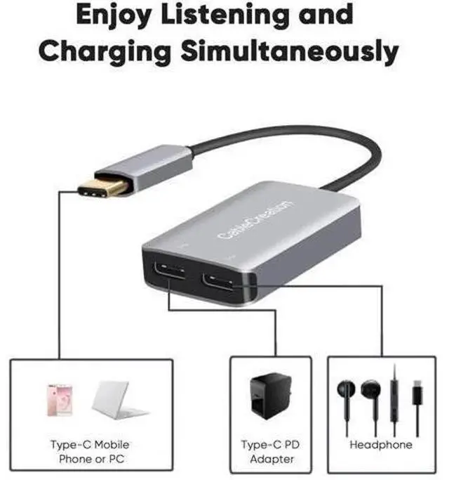Alt view image 3 of 7 - Grey 2-in-1 USB C Splitter, USB C Audio & PD Fast Charging Dongle Compatible with iPhone 15/16 Series, iPad, MacBook, Galaxy S24/S23/S22+, Pixel 9/8/7+