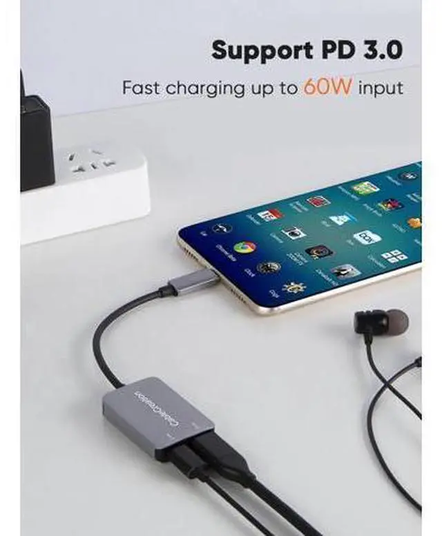 Alt view image 6 of 7 - Grey 2-in-1 USB C Splitter, USB C Audio & PD Fast Charging Dongle Compatible with iPhone 15/16 Series, iPad, MacBook, Galaxy S24/S23/S22+, Pixel 9/8/7+