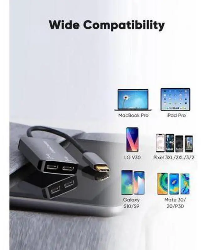 Alt view image 7 of 7 - Grey 2-in-1 USB C Splitter, USB C Audio & PD Fast Charging Dongle Compatible with iPhone 15/16 Series, iPad, MacBook, Galaxy S24/S23/S22+, Pixel 9/8/7+