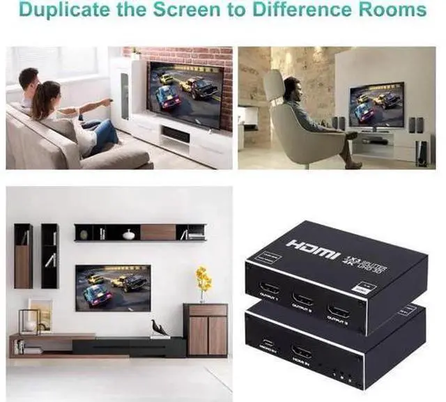 Alt view image 3 of 7 - 1 in 3 Out 4K HDMI Splitter 1x3 Version 1.4 HDCP Powered Splitter, Supports 4K@30Hz, 3D & 1080P, Duplicate Single Source to 3 HD Displays, Power Adapter Included