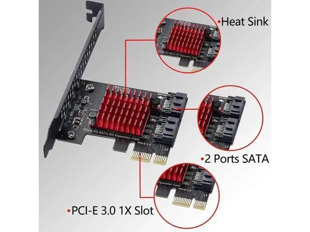 Alt view image 6 of 6 - 2 Port PCIe 3.0 SATA 3.0 Expansion Card with JMB582 Chip, 6Gbps PCI Express SATA Controller
