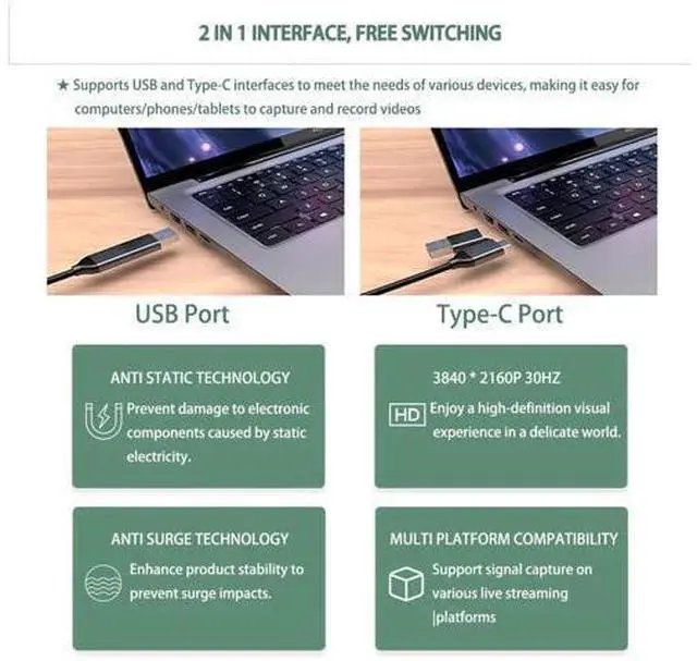 Alt view image 7 of 7 - 4K HDMI to USB 3.0 Type-C Video Capture Card, 1080P 60FPS Cam Link Capture Adapter for Game Streaming, Live Broadcast, Video Conference & Online Teaching