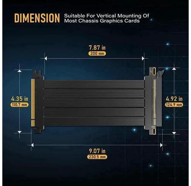 Alt view image 6 of 6 - 20cm (7.87in) Straight PCIe Gen4 x16 GPU Riser Cable, High Speed Flexible PCI Express 4.0 Graphics Card Extension Cord
