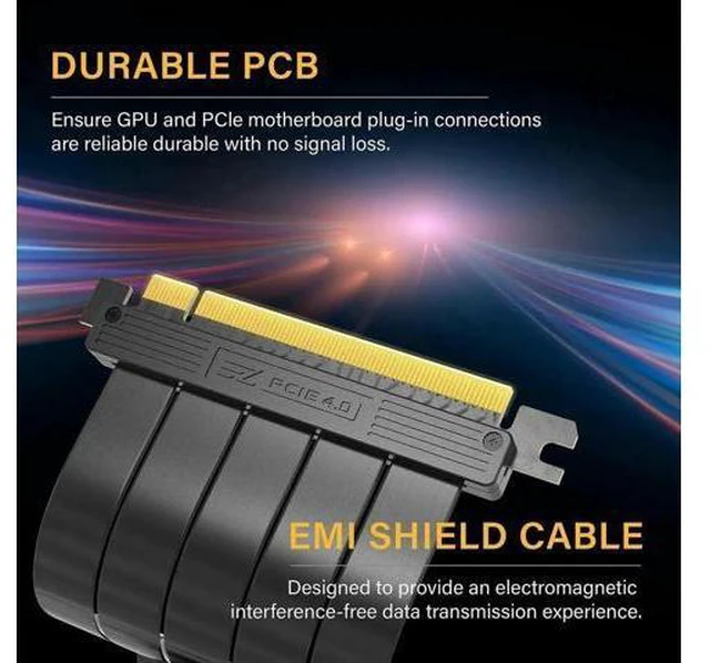 Alt view image 3 of 6 - 20cm (7.87in) Straight PCIe Gen4 x16 GPU Riser Cable, High Speed Flexible PCI Express 4.0 Graphics Card Extension Cord