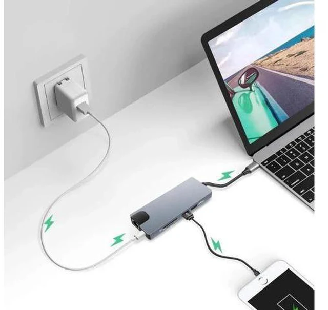 Alt view image 7 of 7 - 9-in-1 USB-C Multiport Docking Station, 4K HDMI, 1080P VGA, 60W PD Charging, 2×USB3.0, Gigabit Ethernet, SD/TF Card Reader, 3.5mm Audio Jack, Compatible with MacBook Pro/Air, USB-C Laptops & iPad