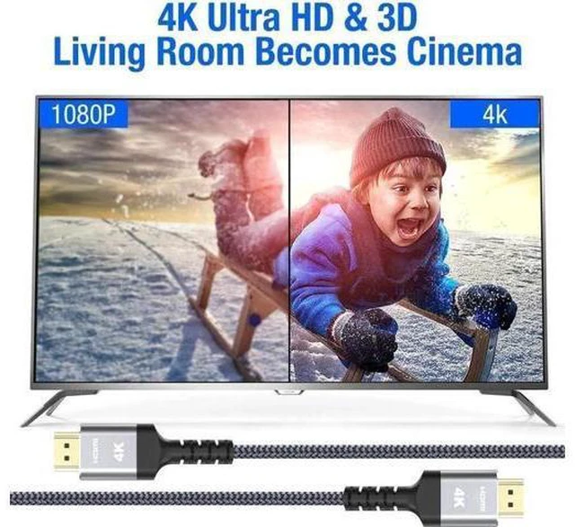 Alt view image 3 of 7 - 15FT Grey Nylon Braided Highwings HDMI 2.0 Cable, 18Gbps High Speed Cord Supports 4K@60Hz HDR 2160P 1080P 3D HDCP 2.2 ARC Ethernet for PS3 PS4 4K Projector Game Monitor