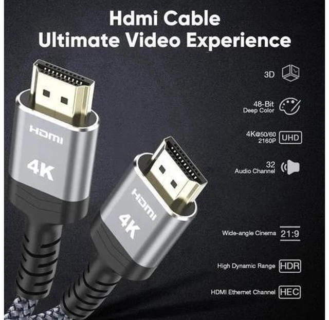 Alt view image 2 of 7 - 15FT Grey Nylon Braided Highwings HDMI 2.0 Cable, 18Gbps High Speed Cord Supports 4K@60Hz HDR 2160P 1080P 3D HDCP 2.2 ARC Ethernet for PS3 PS4 4K Projector Game Monitor